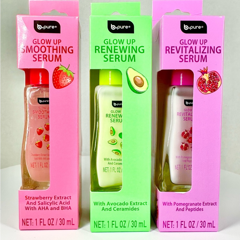 New! B-pure Glow Up Serum Collection: Revitalize, Renew & Smooth Set; Set of 3